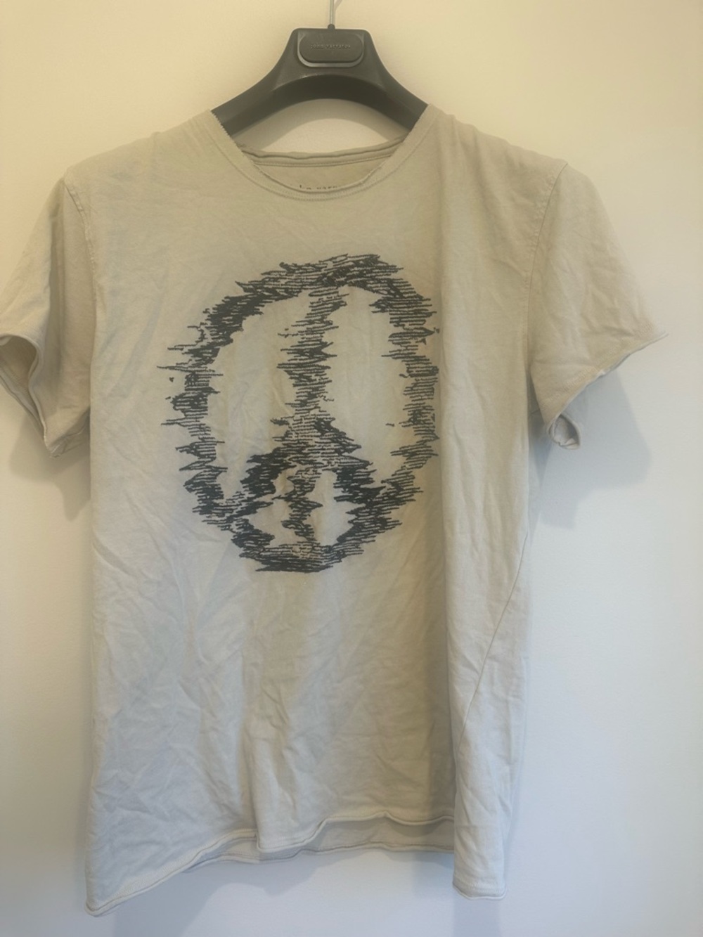 John Varvatos Beige Short-Sleeve T-Shirt with Black Peace Sign